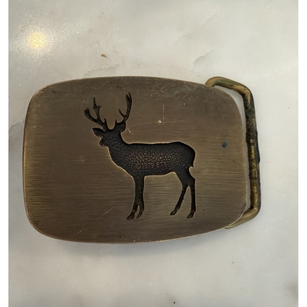 Belt Buckle Brass Buck Deer Hunter 1970s Vintage 1978 BTS